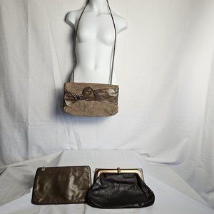 Vintage Brown Leather Clutch Makeup Bags Purses Theater Props